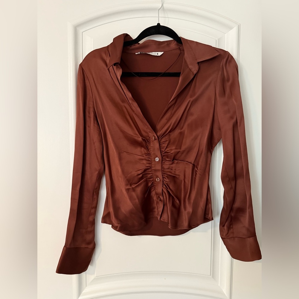 NWOT Brown Satin Top